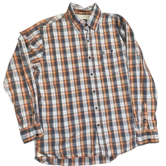 Timberland Shirt Plaid Button Down Men’s Large Brown COTTON Long Sleeve - Picture 4 of 8